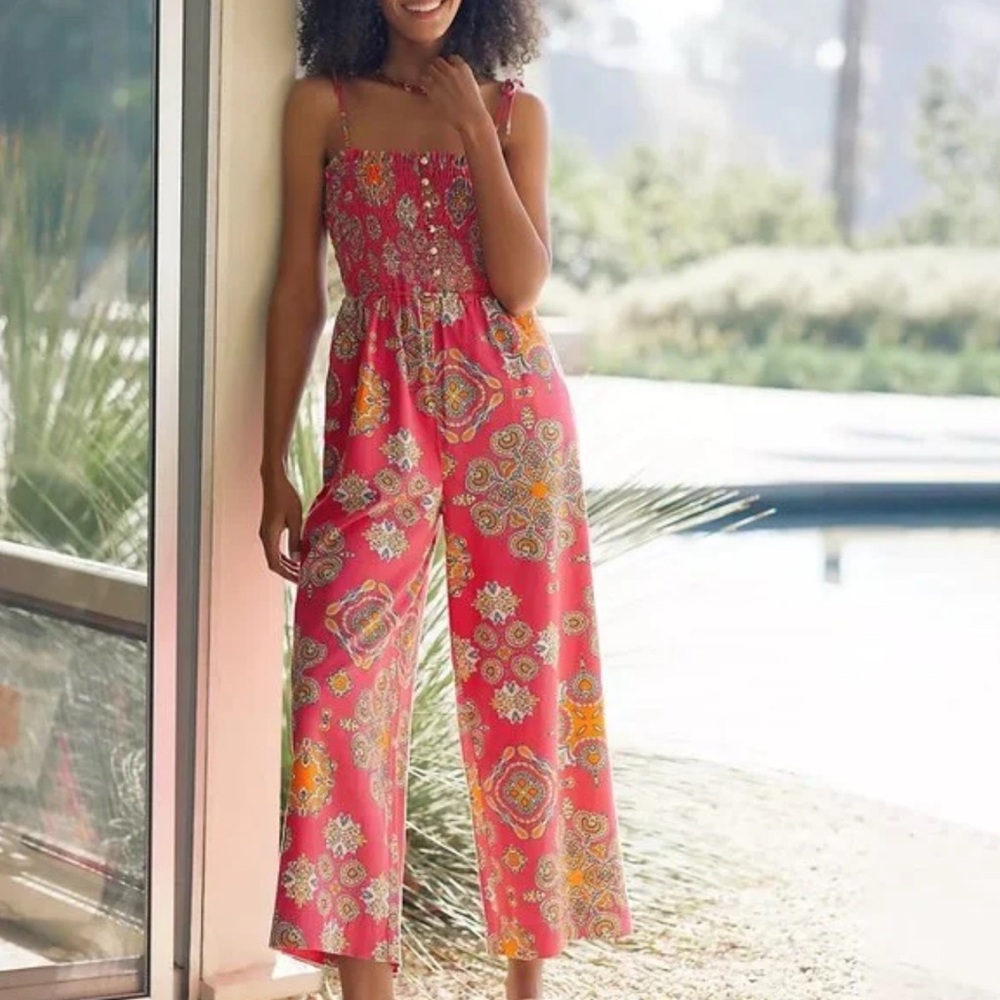 Anthropologie Maeve Smocked Jumpsuit Sz S